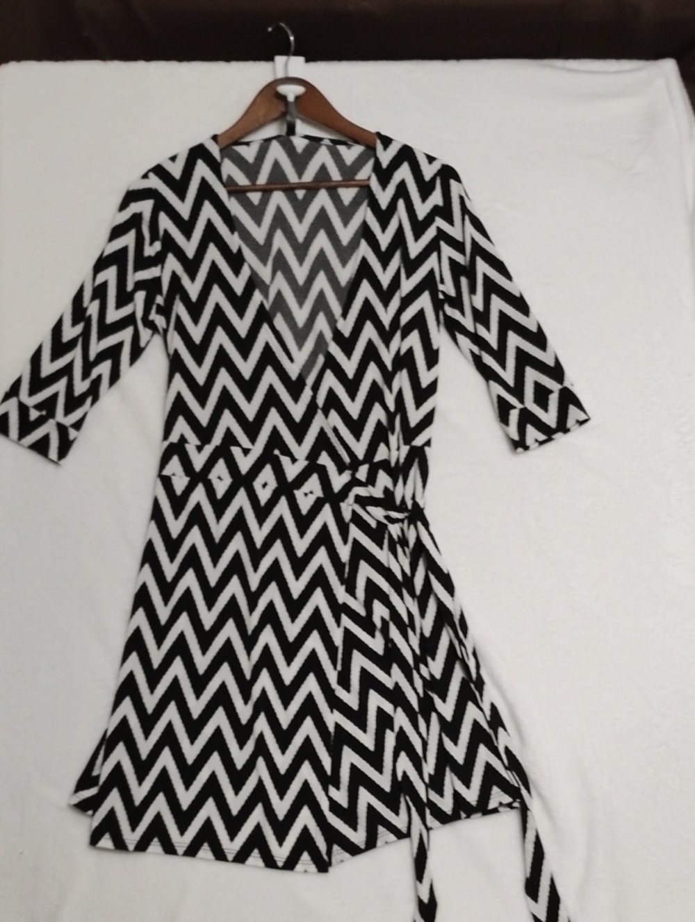 Kori Black and White Zigzag Wrap Midi Dress